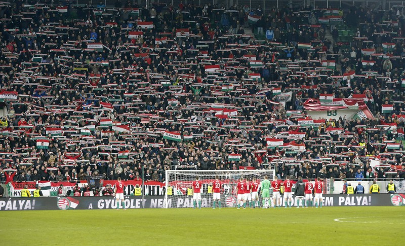 Zu sehen sind ungarische Fans beim Spiel ihrer Nationalmannschaft.